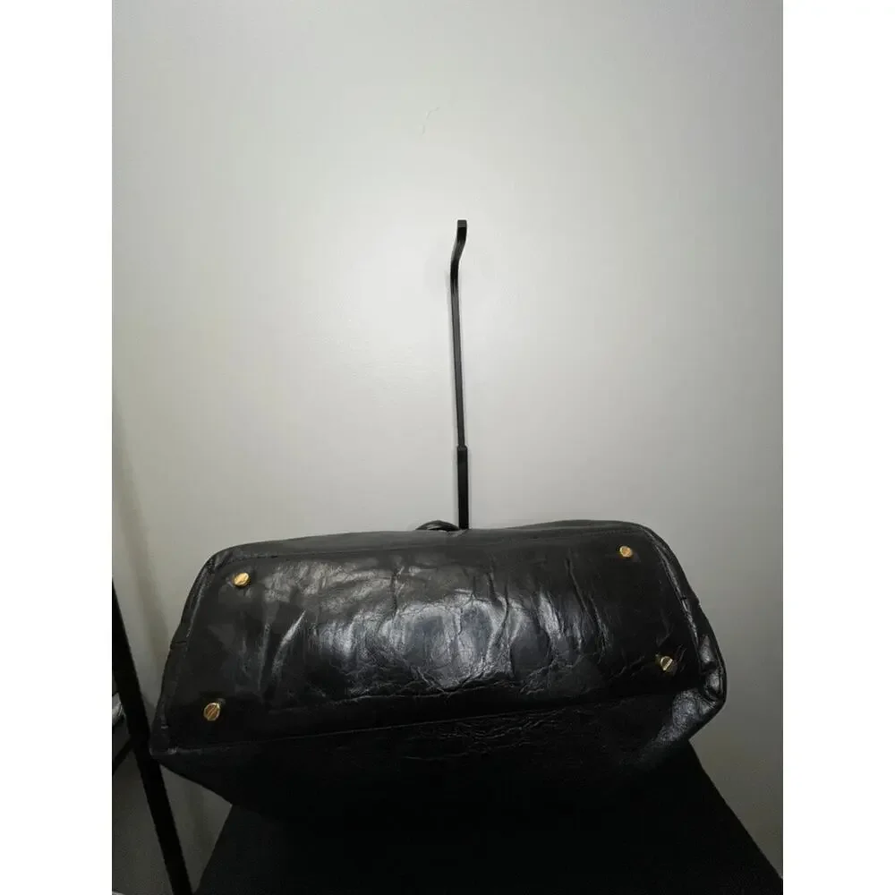Tory Burch Black Pebbled Leather Large Slouch Tote Satchel Shoulder Bag